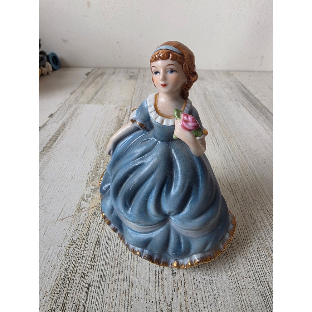 Vintage Victorian girl blue figurine statue flower Lady decor
